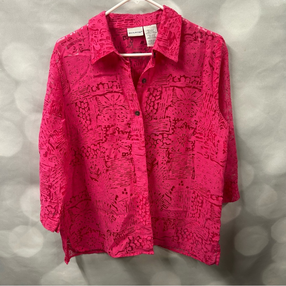 White Stag pink silhouette semi-sheer button down blouse or lightweight jacket
